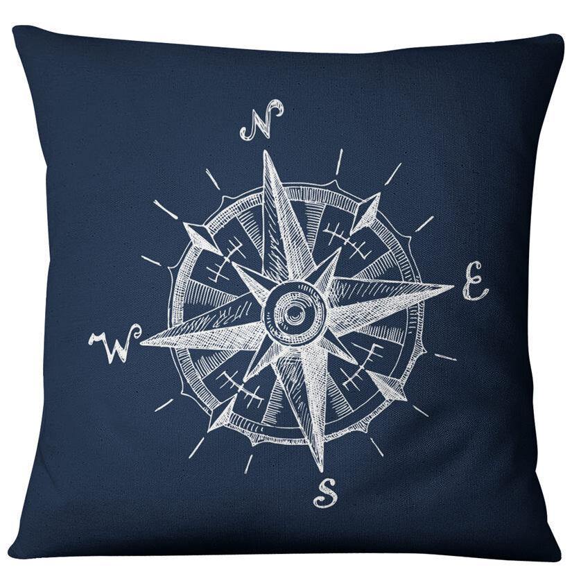Blue Compass Nautical Marine Style Linen Pillow Case Mediterranean Sofa Cushion Cover Home Textile - Trendha