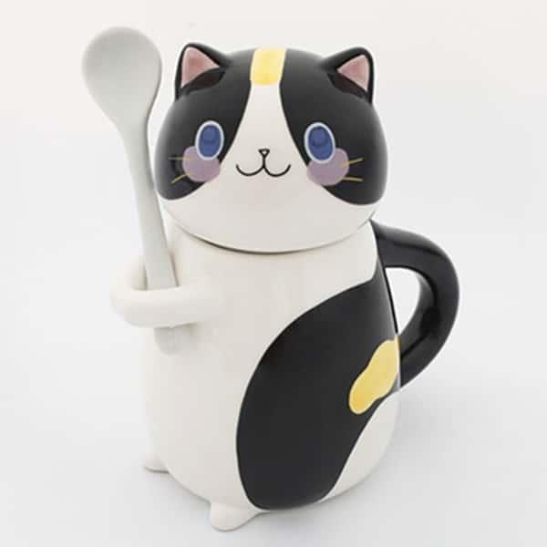 Cute Cat Shaped Ceramic Coffee Mug with Spoon - Trendha