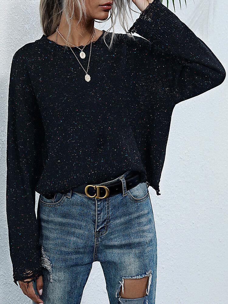 Women Printing O-Neck Long Sleeves Casual Loose Knitted Sweater - Trendha