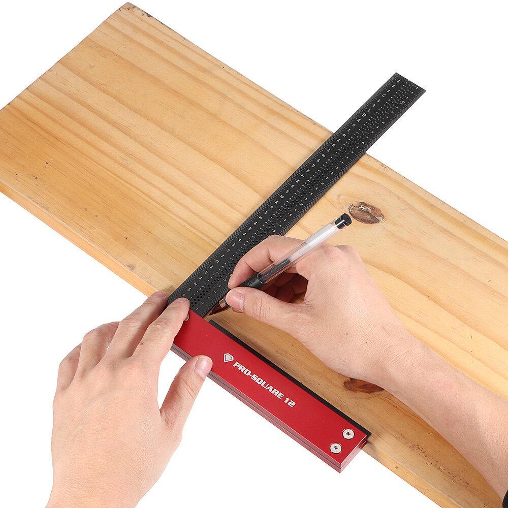 12 Inch Precision Woodworking Square Marking Ruler Aluminum Alloy 90 Degree Right Angle Ruler Hole Positioning Scriber Scribing Tool - Trendha