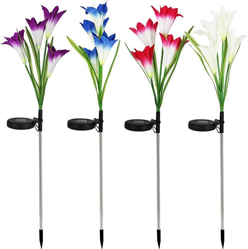 4 LED Solar Power Lily Flower Stake Lights Outdoor Garden Path Luminous Lamps Christmas Decorations Lights - Trendha