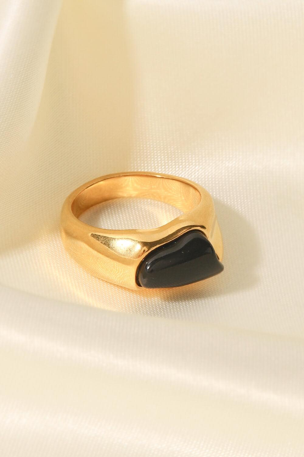Inlaid Natural Stone Stainless Steel Ring - Trendha