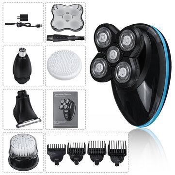 5 in 1 Rotary 5 Heads Electric Shaver USB Rechargeable Waterproof Wet & Dry Beard Nose Hair Trimmer - Trendha