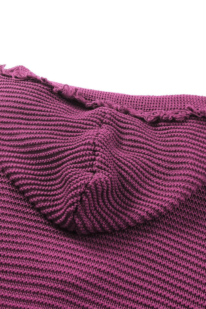Horizontal Ribbing Fringe Trim Hooded Sweater - Trendha