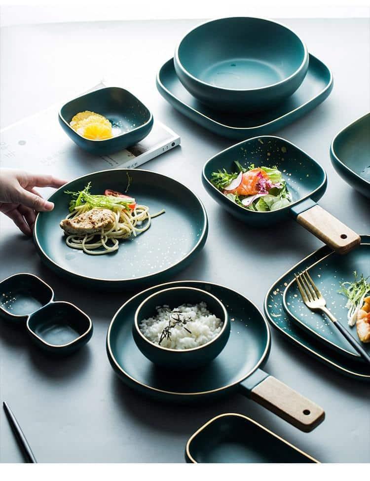 Retro Green Nordic Ceramic Tableware Set - Trendha