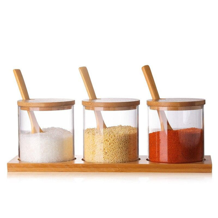 Spice Jars with Wooden Spoon and Stand - Trendha